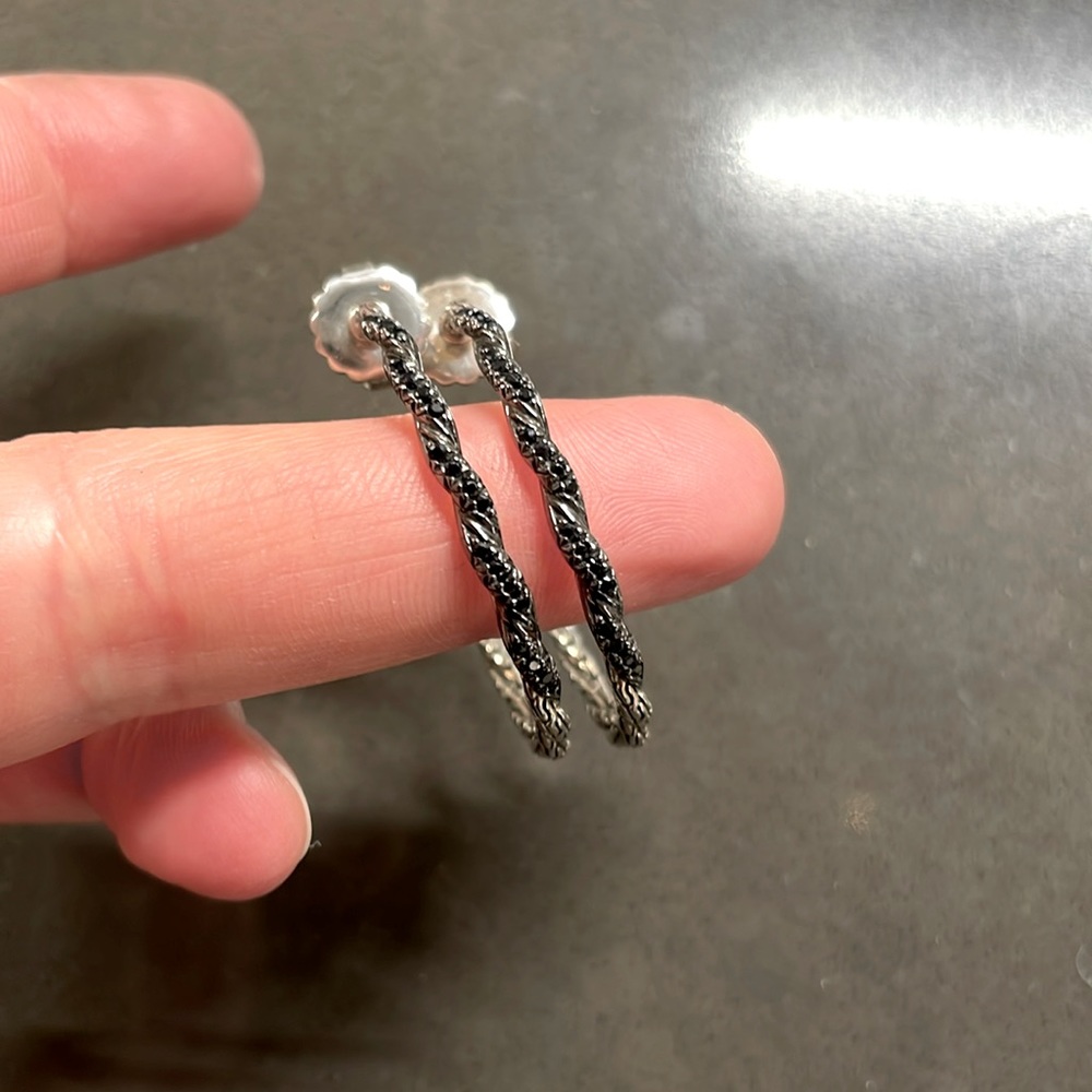 John Hardy Black Diamond and Silver Hoops